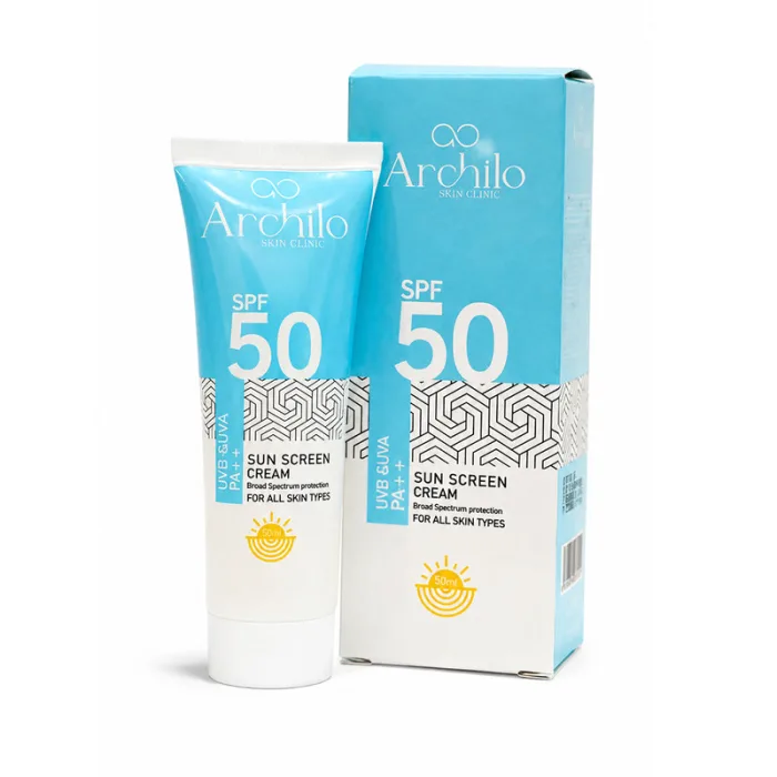 کرم ضد آفتاب بدون رنگ SPF50 آرچیلو مناسب انواع پوست 50 میلی لیتر