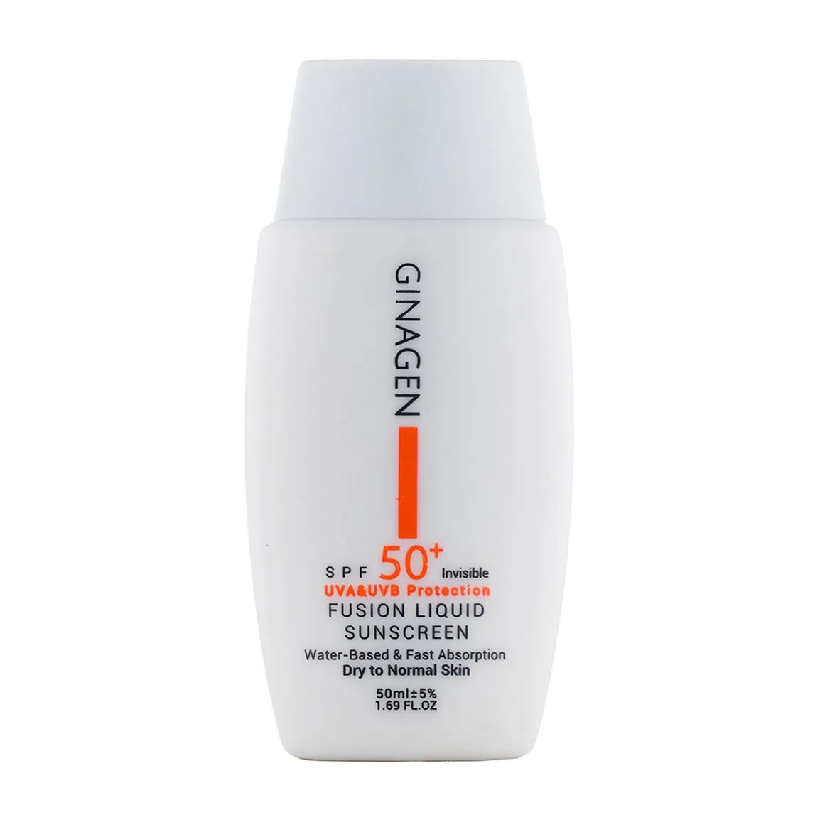 کرم ضد آفتاب فیوژن واتر بی‌رنگ ژیناژن SPF50 مناسب پوست خشک و نرمال